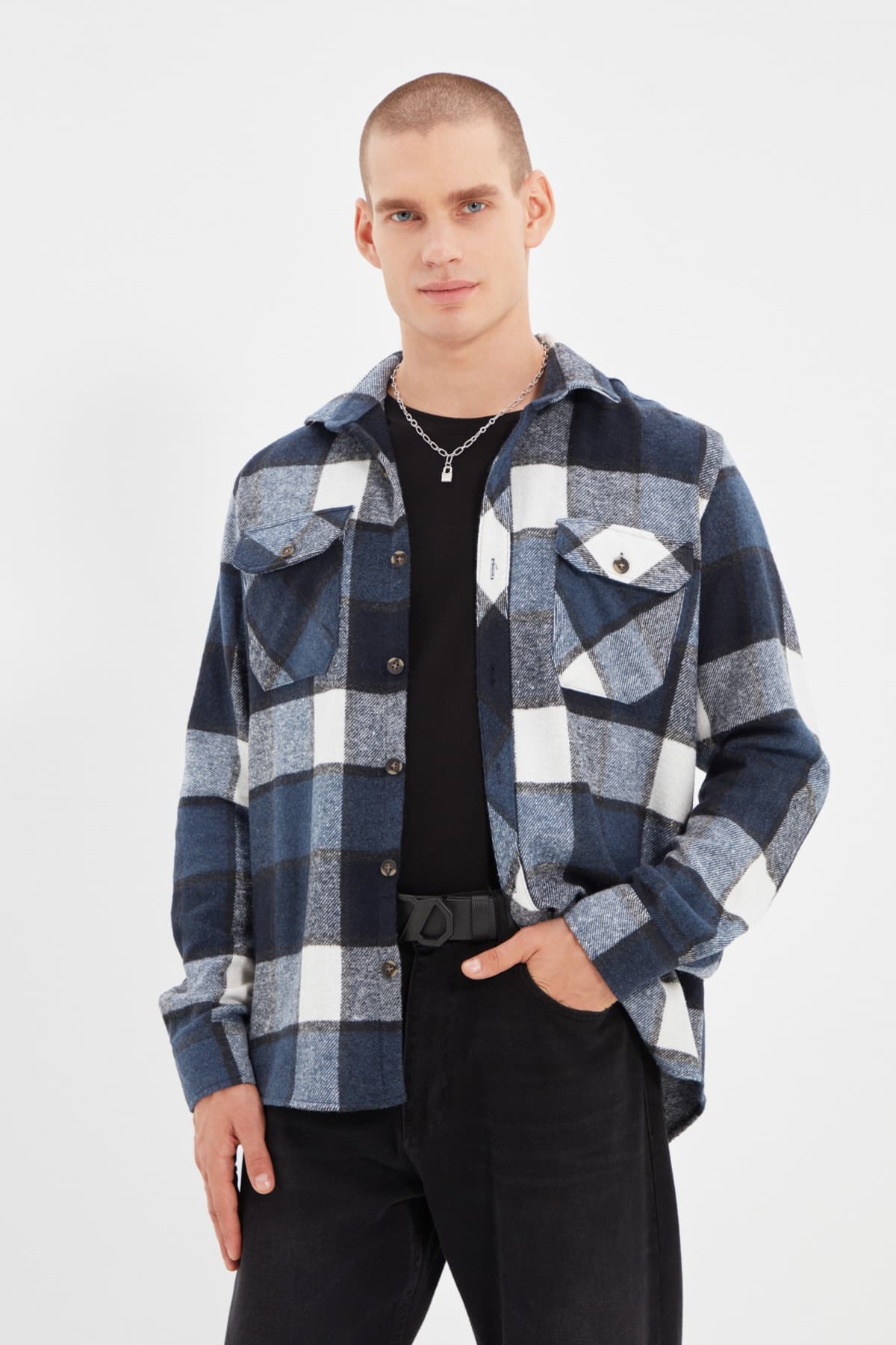 Mavi Regular Fit Çift Cepli Kışlık Kareli Ekose Oduncu Ceket Gömlek