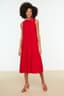 Trendyolmilla Kırmızı Shift/Düz Kesim Dik Yaka Midi Dokuma Elbise TWOSS20EL1864