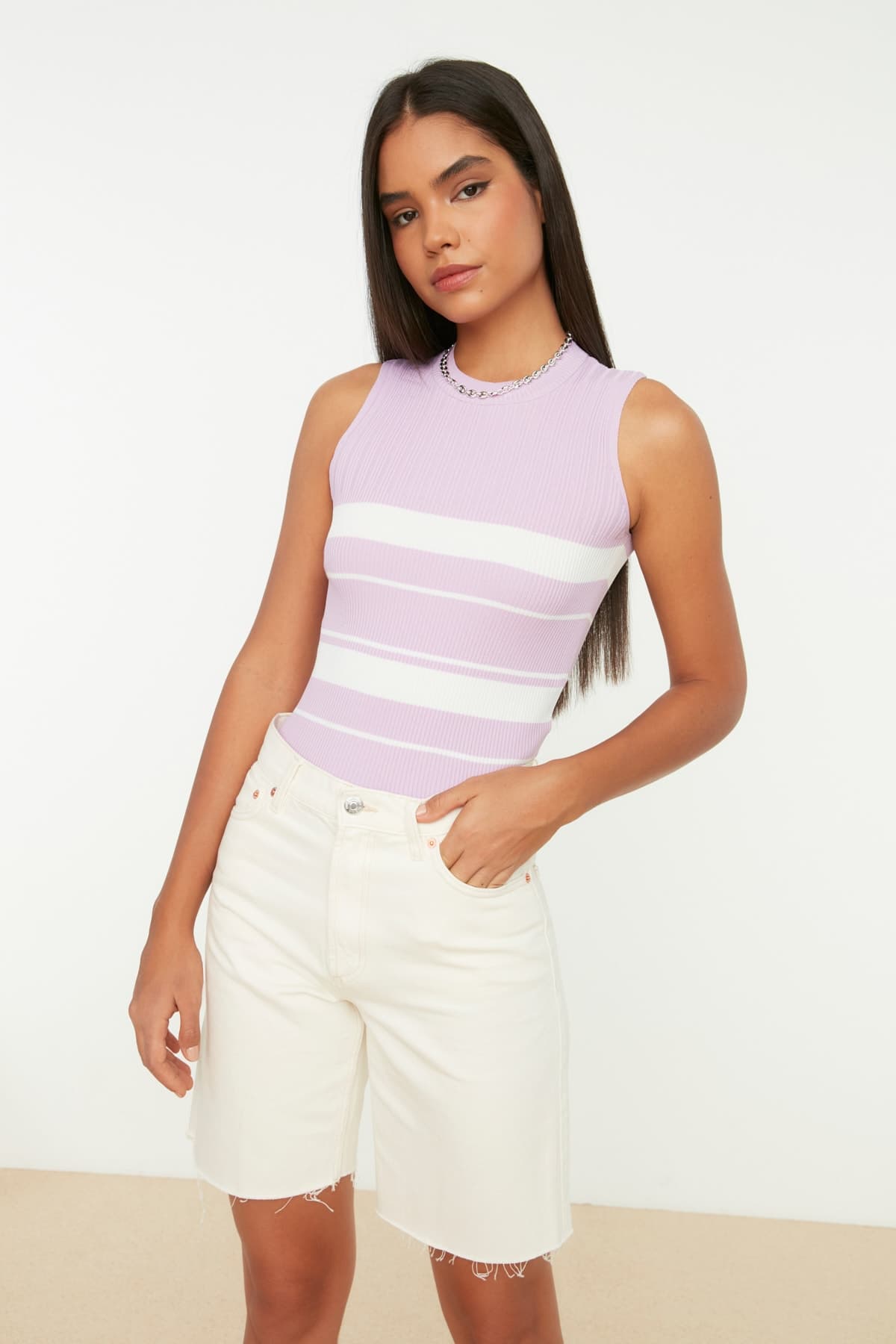 Trendyolmilla Lila Bisiklet Yaka Bluz TWOSS21BZ0370