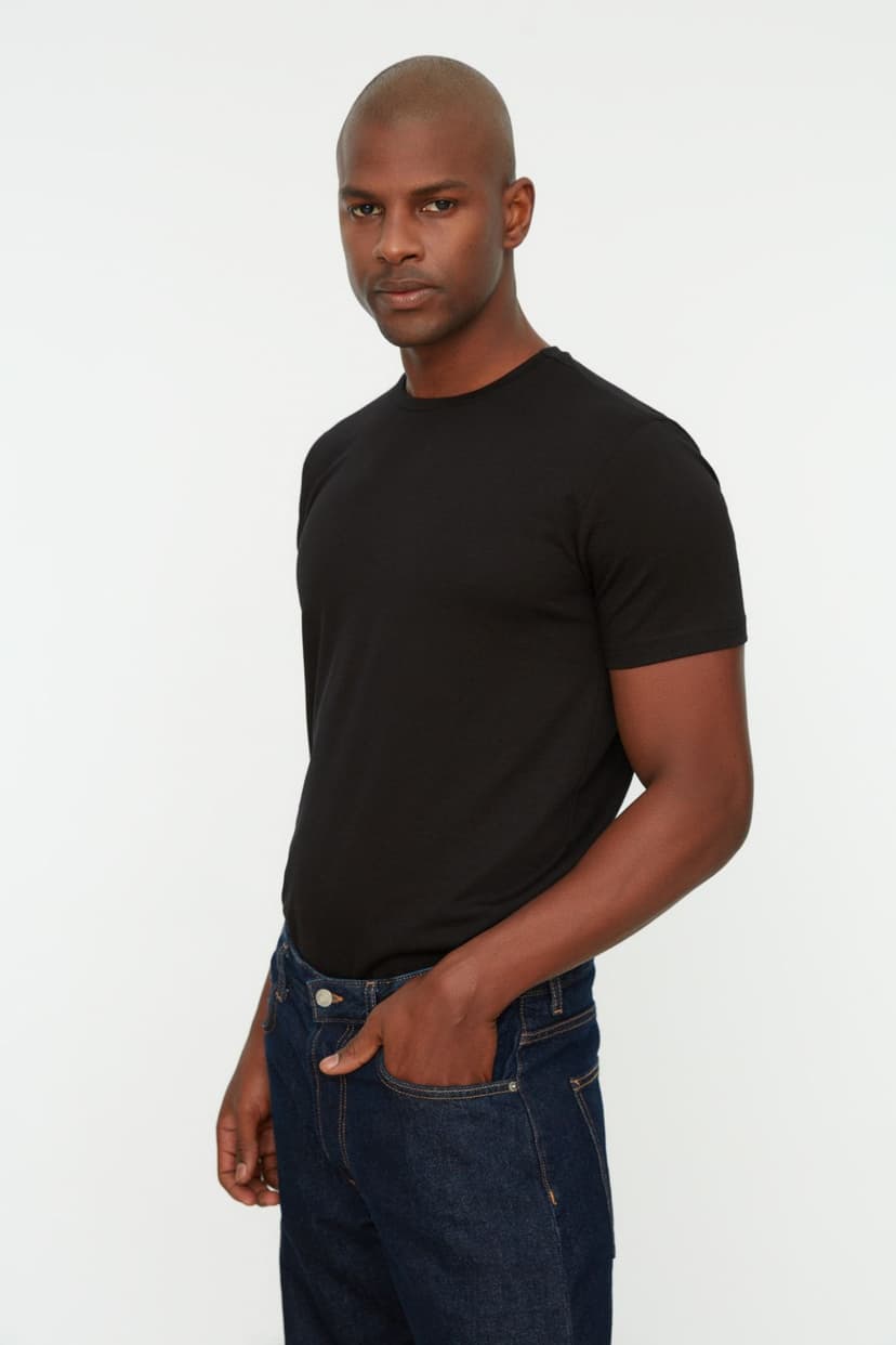 Product Siyah Basic Regular/Normal Kesim Bisiklet Yaka Kısa Kollu T-Shirt