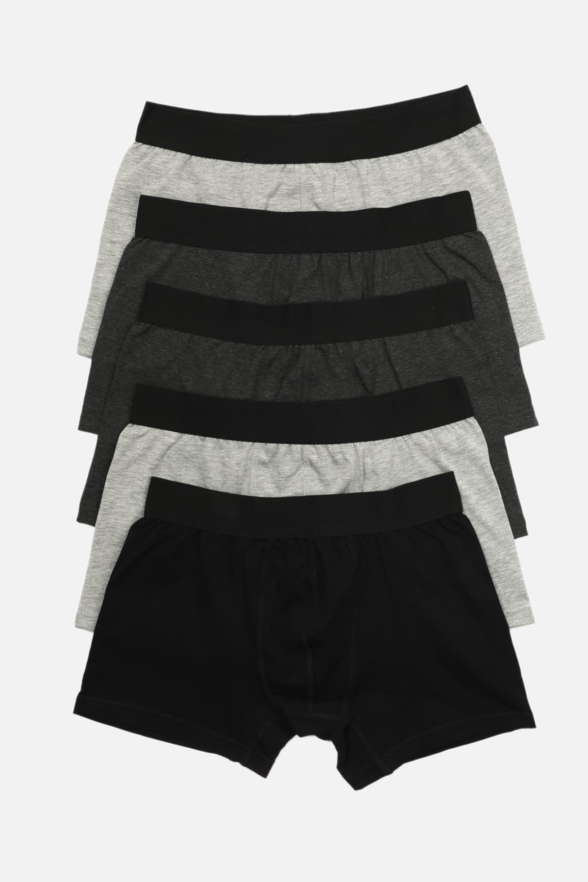 Siyah-Antrasit-Gri Çok Renkli Basic 5'li Paket Pamuklu Boxer