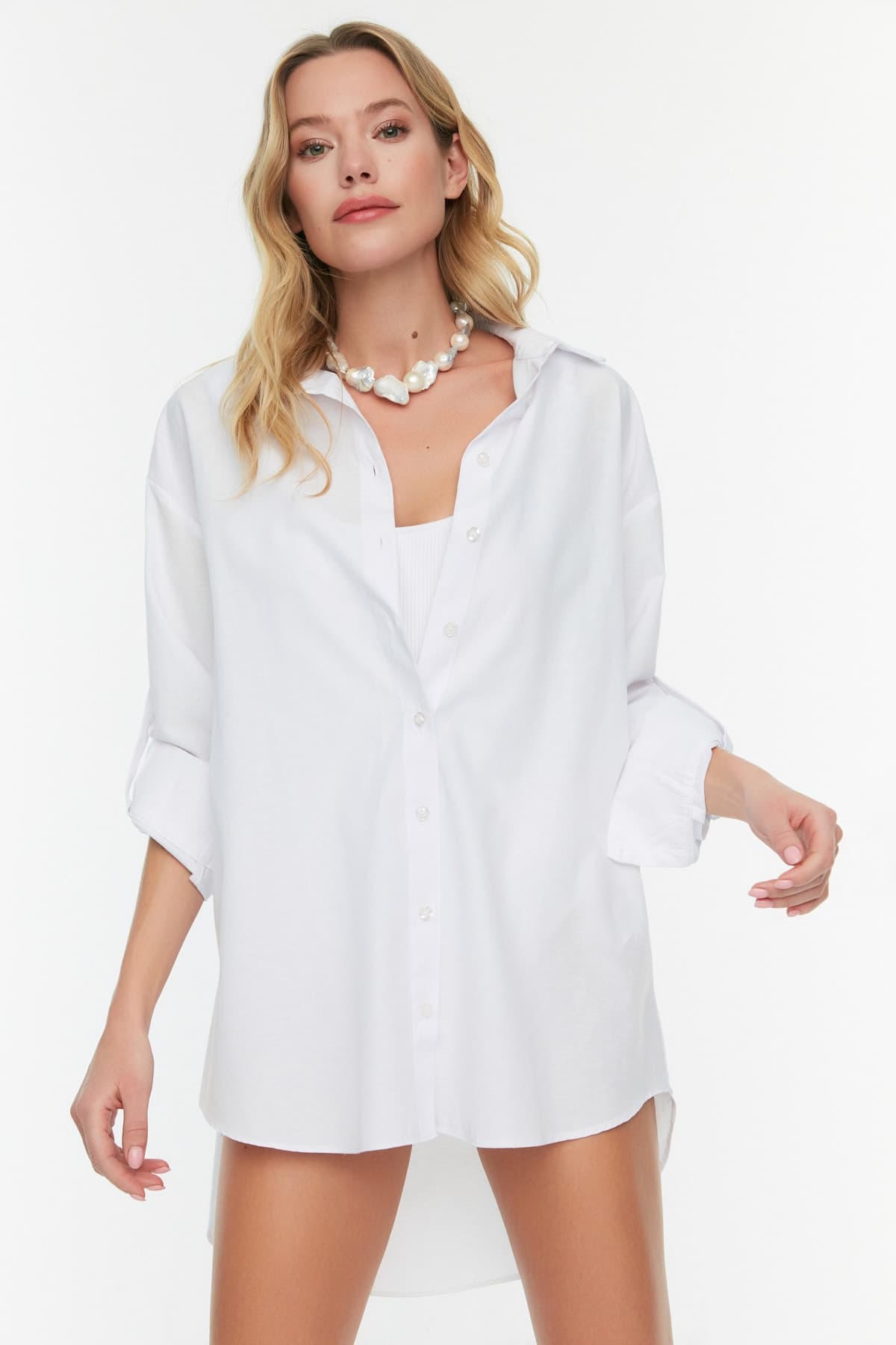 Trendyolmilla Beyaz Dokuma Plaj Gömleği TBESS22GO0664