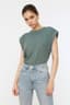 Yeşil %100 Pamuk Vatka Görünümlü Basic Bisiklet Yaka Örme T-Shirt