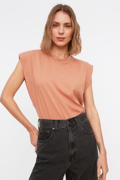 Somon %100 Pamuk Vatka Görünümlü Basic Bisiklet Yaka Örme T-Shirt