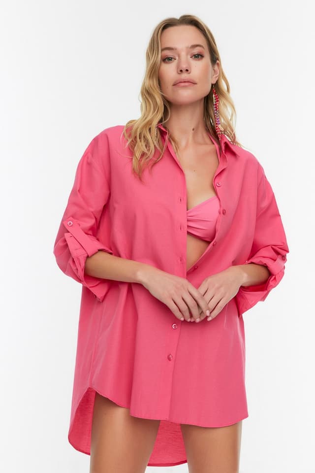 Product Trendyolmilla Pembe Dokuma Plaj Gömleği TBESS22GO0664