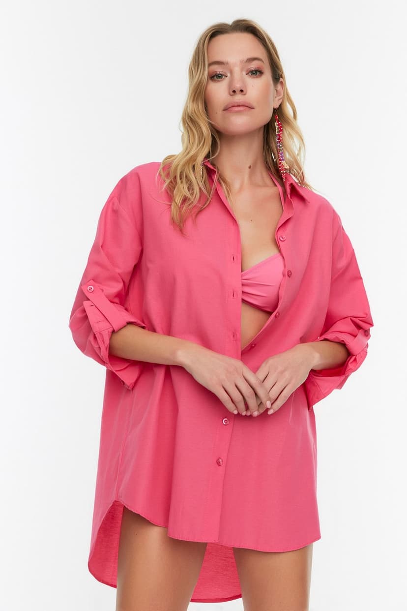 Trendyolmilla Pembe Dokuma Plaj Gömleği TBESS22GO0664
