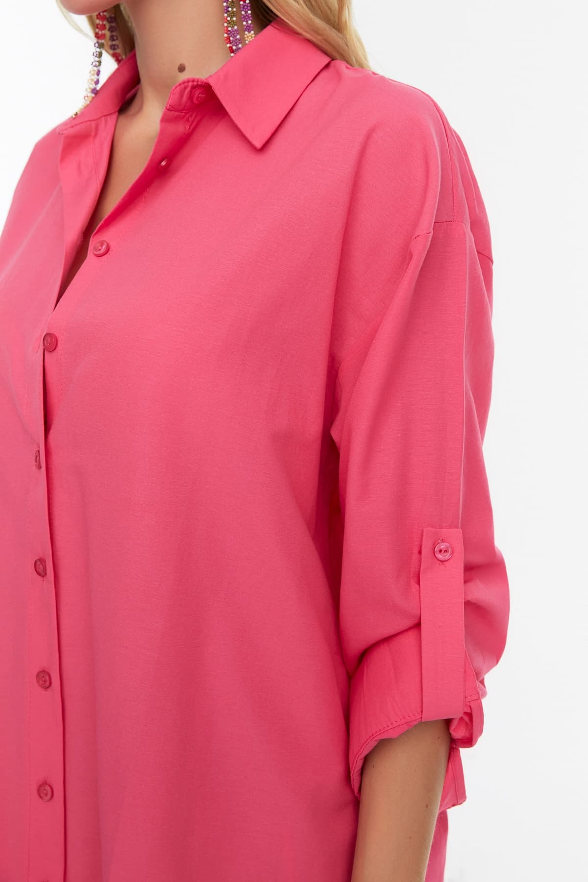 Trendyolmilla Pembe Dokuma Plaj Gömleği TBESS22GO0664