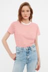 Kırmızı Çizgili Basic Örme T-Shirt