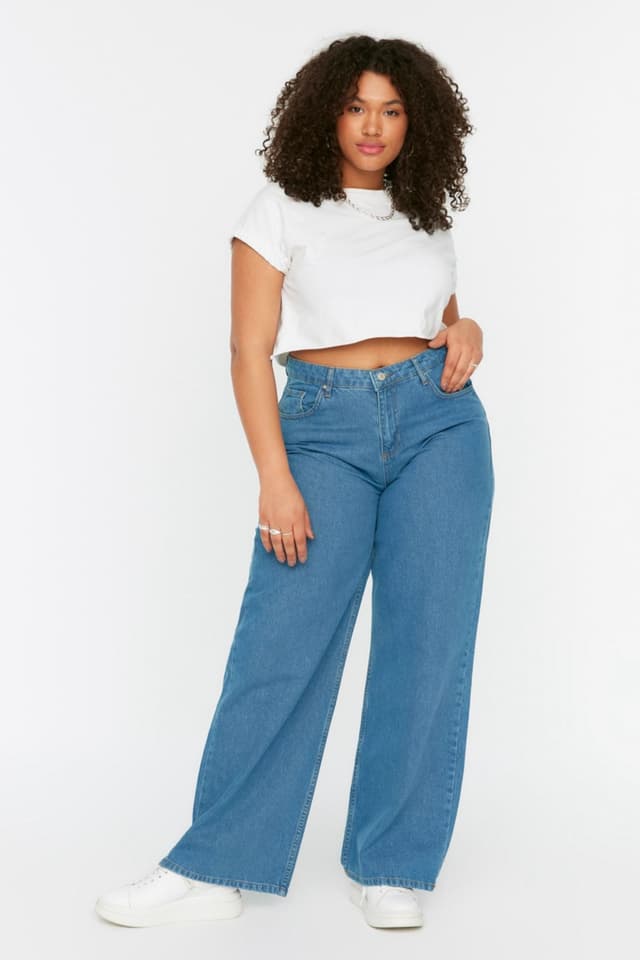 Product Açık Mavi Yüksek Bel Geniş Paça Büyük Beden Wide Leg Jeans
