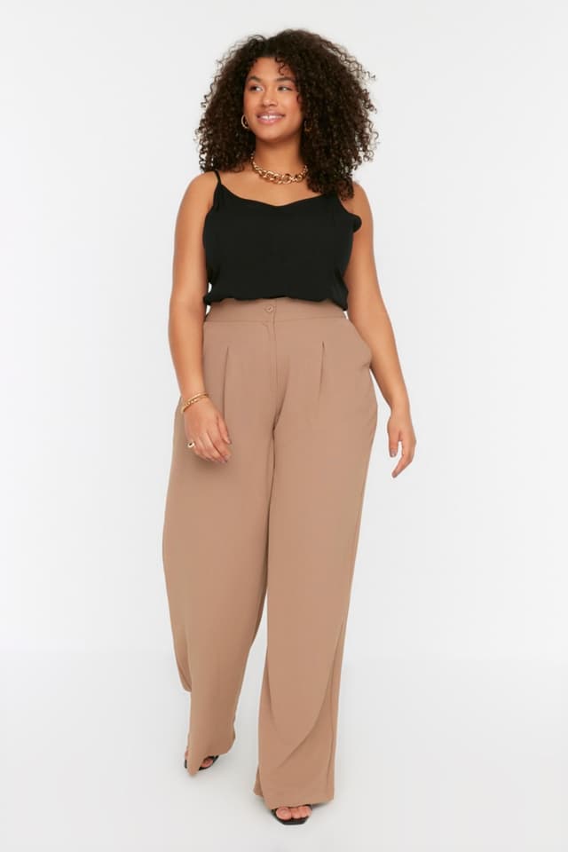 Product Vizon Lastikli Yüksek Bel Pileli Wide Leg Dokuma Pantolon