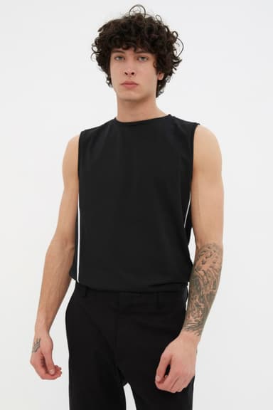 Siyah Regular/Normal Kesim Biyeli %100 Pamuklu Kolsuz T-Shirt/Atlet