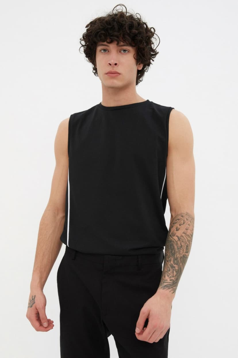 Product Siyah Regular/Normal Kesim Biyeli %100 Pamuklu Kolsuz T-Shirt/Atlet