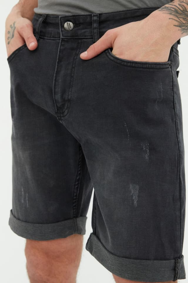 Product Antrasit Slim Fit Tırmık Destroylu Denim Kot Şort