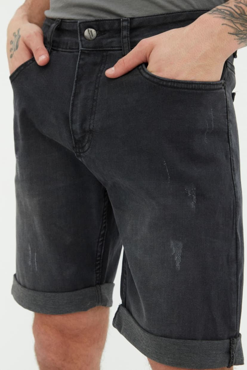 Product Antrasit Slim Fit Tırmık Destroylu Denim Kot Şort