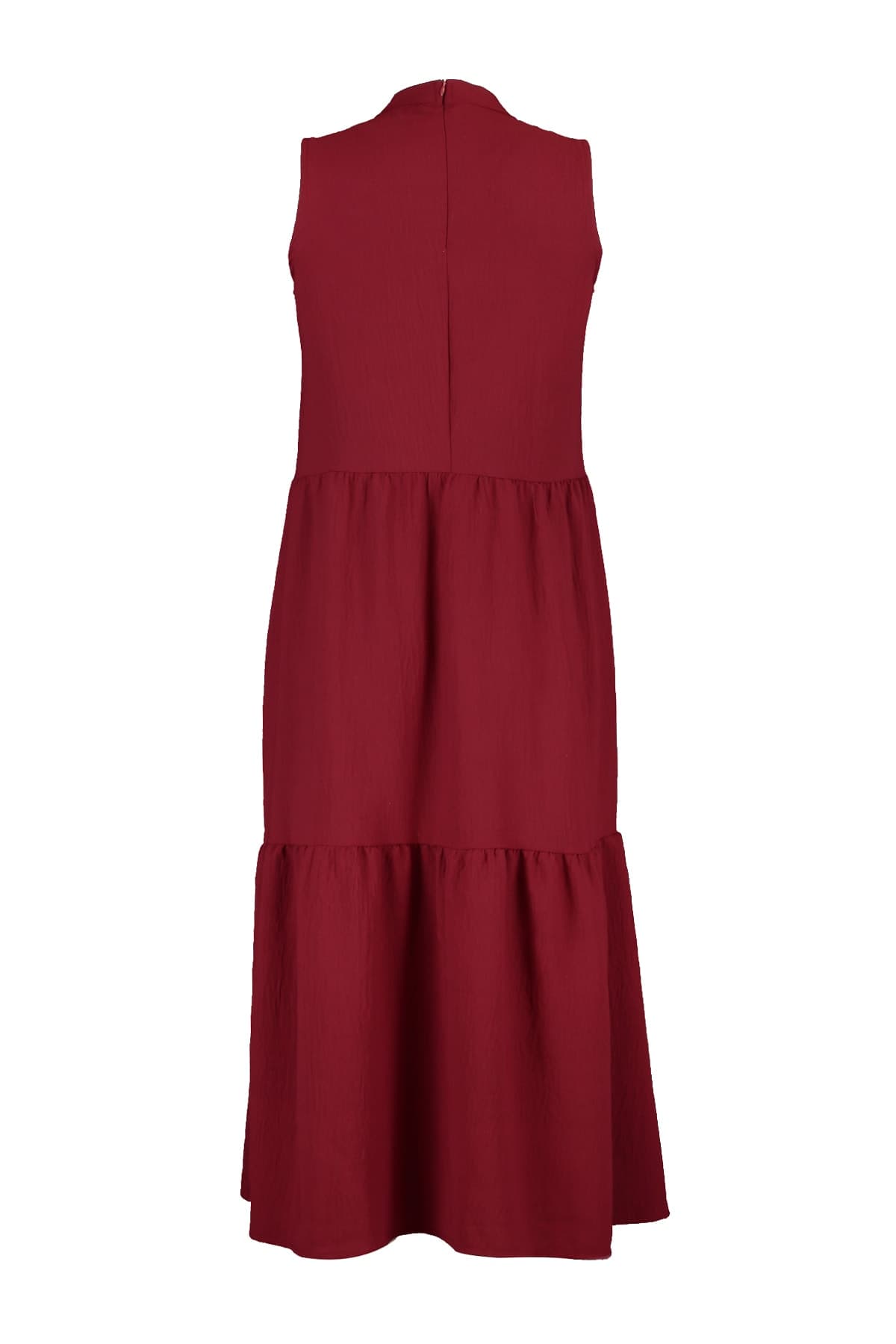 Trendyolmilla Bordo Shift/Düz Kesim Dik Yaka Midi Dokuma Elbise TWOSS20EL1864
