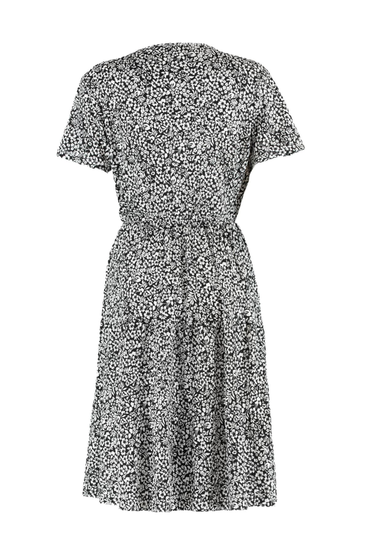 Trendyolmilla Curve Siyah V Yaka Çiçek Desenli Stakter Örme Büyük Beden Elbise TBBSS22EL1638