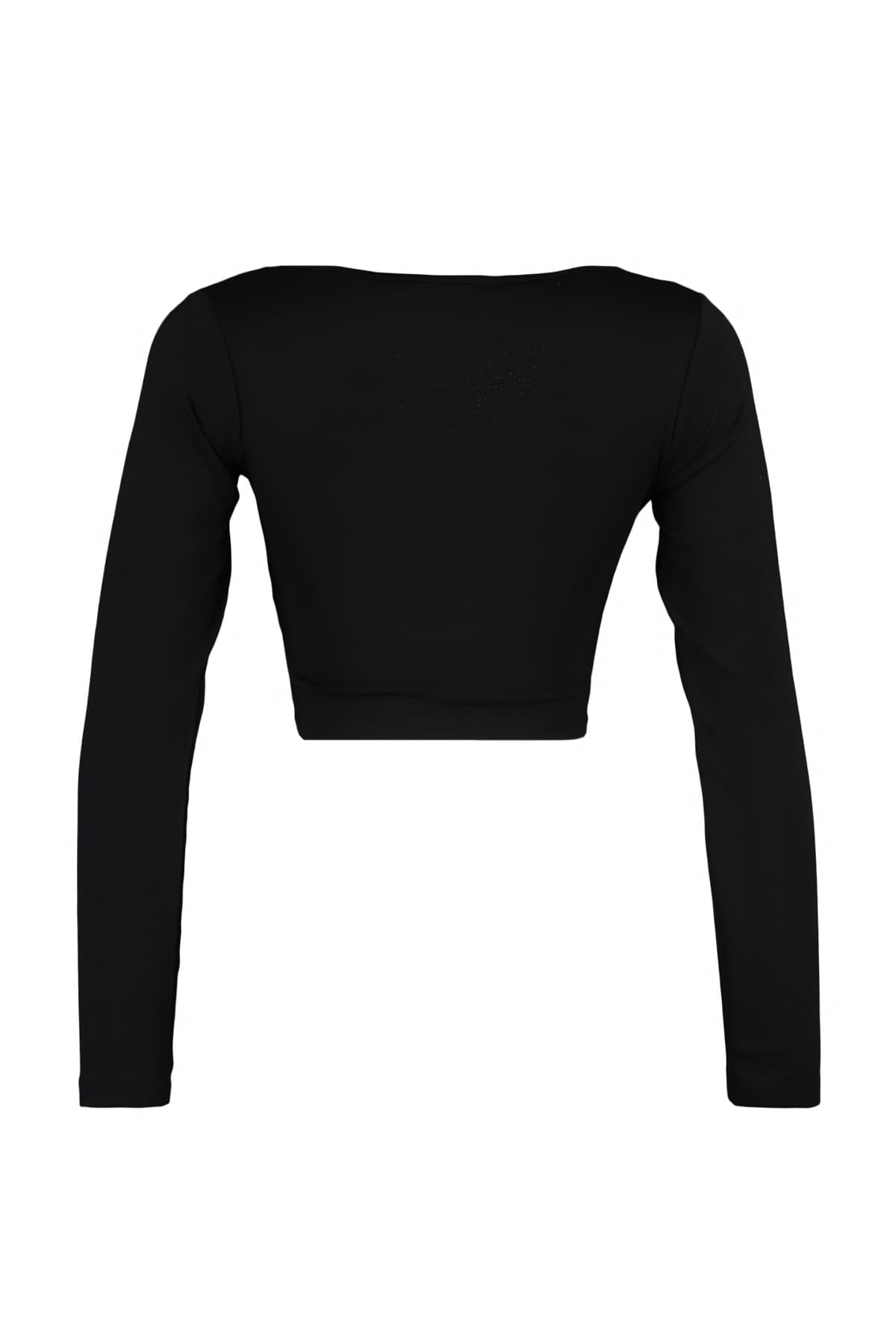 Trendyolmilla Siyah Biye Detaylı Kare Yaka Fitted/Vücuda Oturan Crop İnterlok Örme Bluz TWOAW23BZ00151