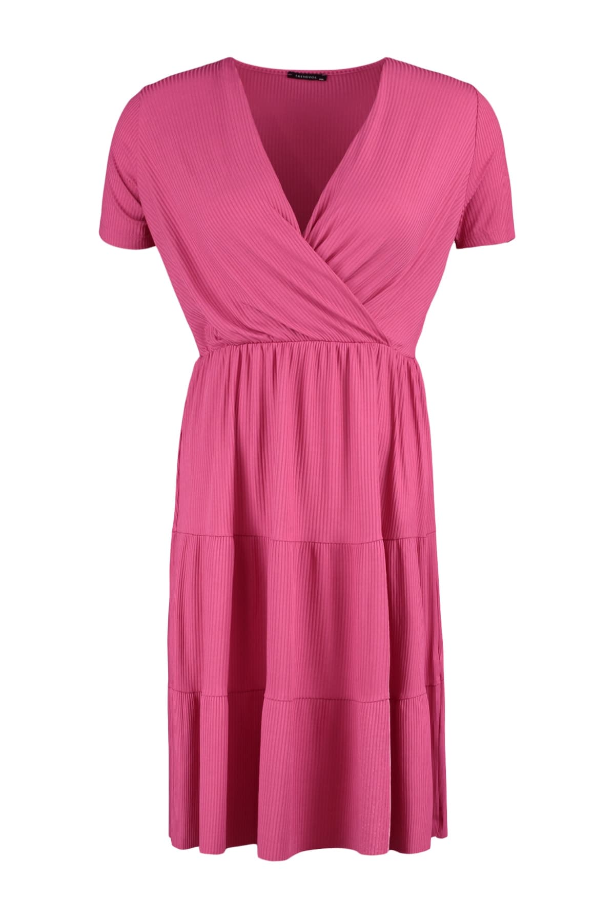 Trendyolmilla Curve Fuşya V Yaka Stakter Örme Büyük Beden Elbise TBBSS22EL1638