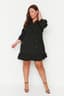 Siyah Büyük Beden Astarsız Truvakar Kol Mini Dokuma Ceket Elbise