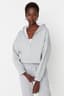Gri Basic Fermuarlı Kapüşonlu Crop Kalın İçi Polarlı Örme Sweatshirt