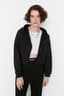 Siyah Basic Fermuarlı Kapüşonlu Crop Kalın İçi Polarlı Örme Sweatshirt