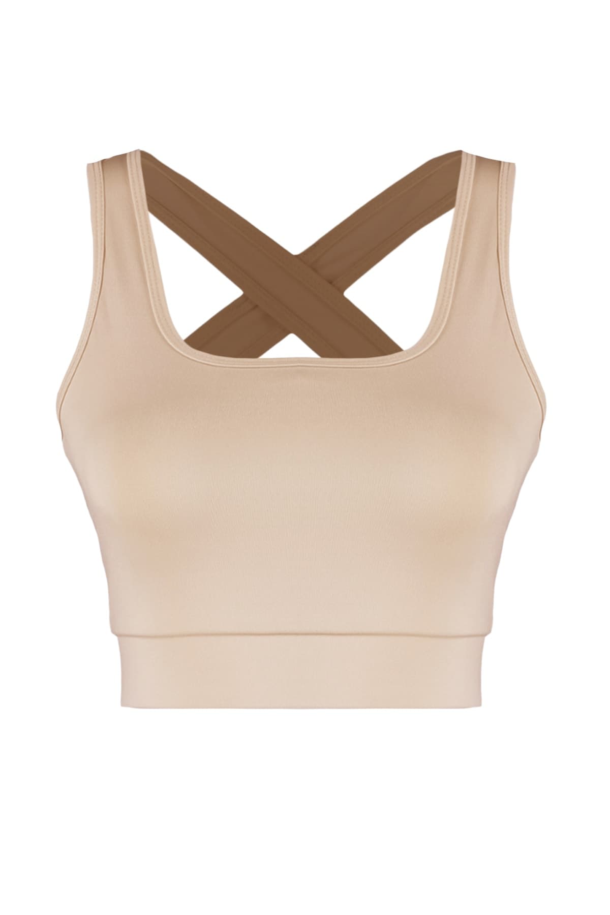 Trendyolmilla Krem Destekli/Şekillendirici Sırt Detaylı Kare Yaka Örme Spor Sütyeni TWOSS22SS0040