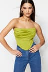 Açık Yeşil Crop Astarlı Korse Detaylı Örme Büstiyer