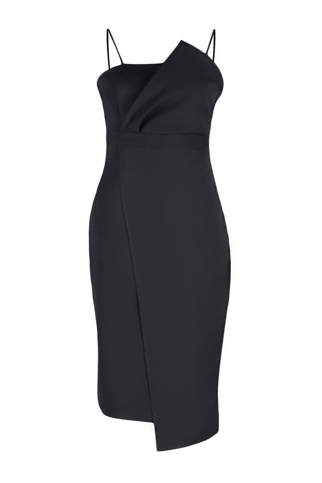 Product Trendyolmilla Curve Siyah Ayarlanabilir Askılı Vücuda Oturan Midi/Orta Boy Dokuma Büyük Beden Elbise TBBSS22AH00039