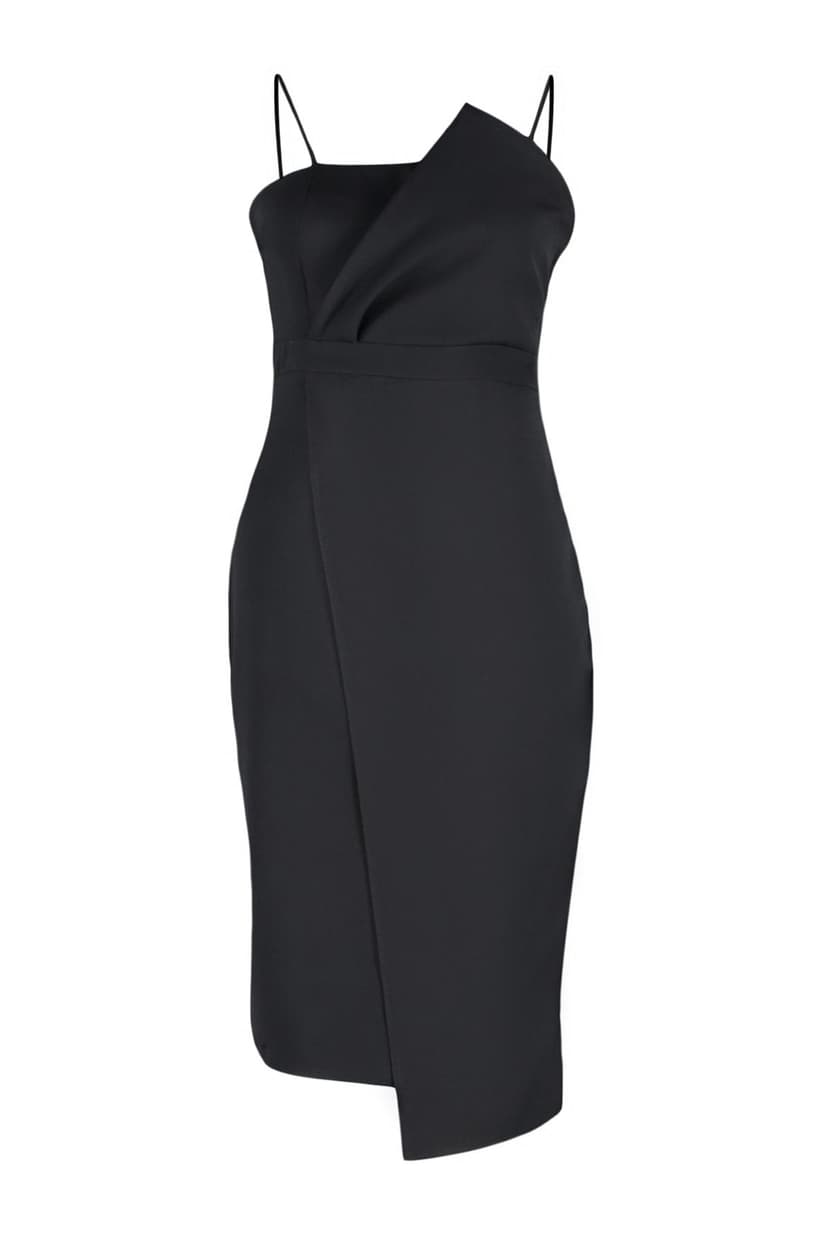 Trendyolmilla Curve Siyah Ayarlanabilir Askılı Vücuda Oturan Midi/Orta Boy Dokuma Büyük Beden Elbise TBBSS22AH00039