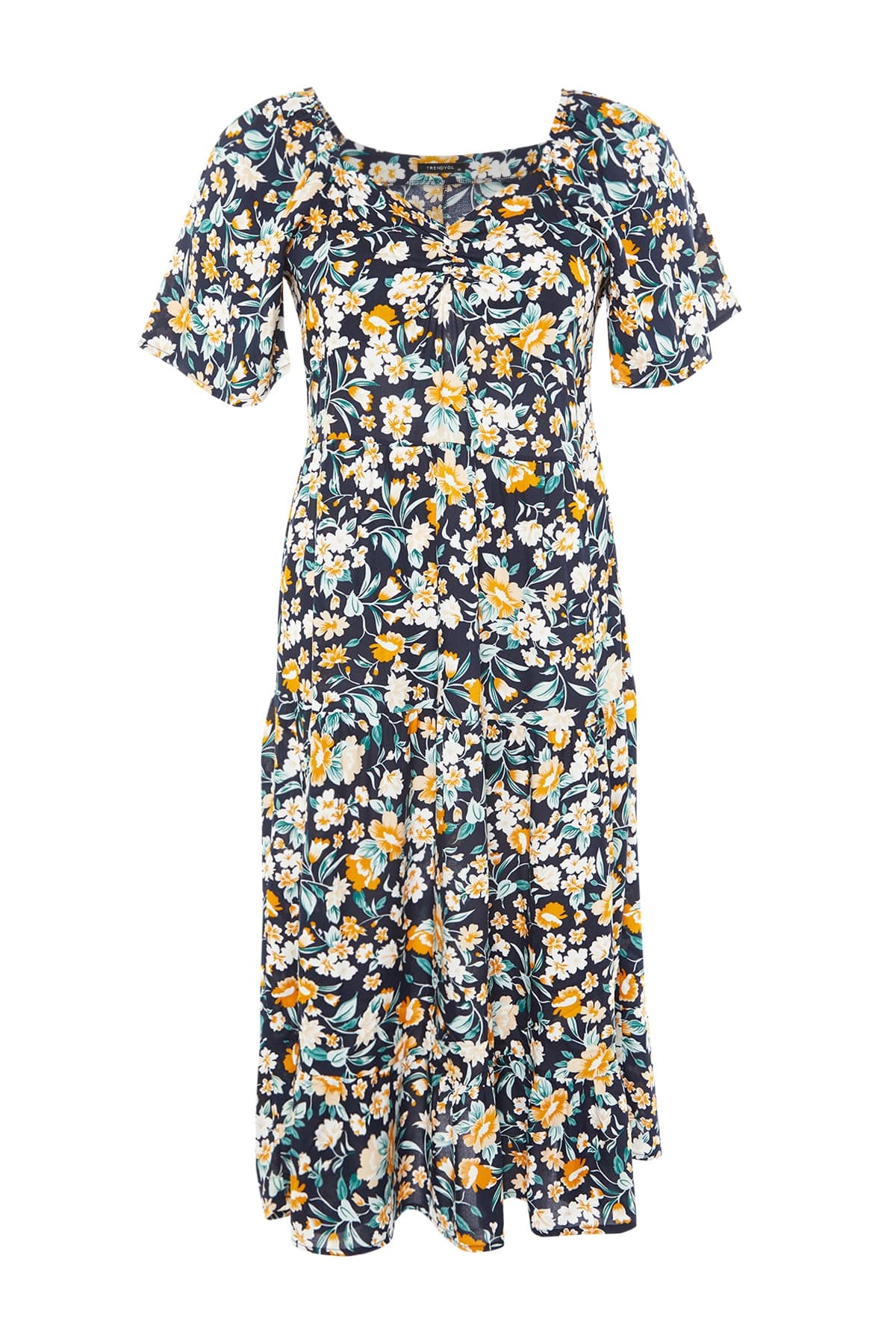 Trendyolmilla Curve Çok Renkli Çiçek Desenli Dokuma Fırfır Detaylı Elbise TBBSS22EL1600