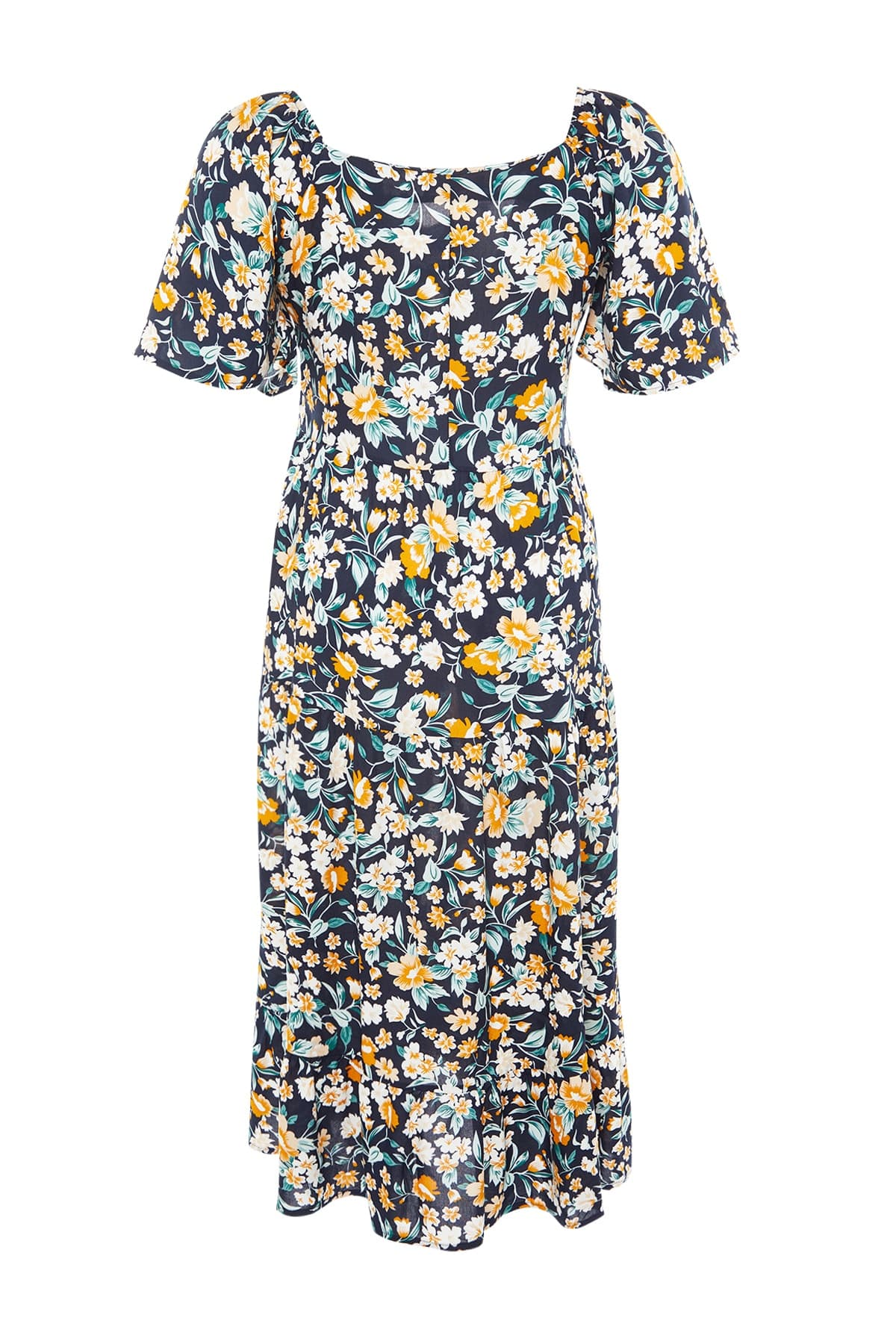 Trendyolmilla Curve Çok Renkli Çiçek Desenli Dokuma Fırfır Detaylı Elbise TBBSS22EL1600