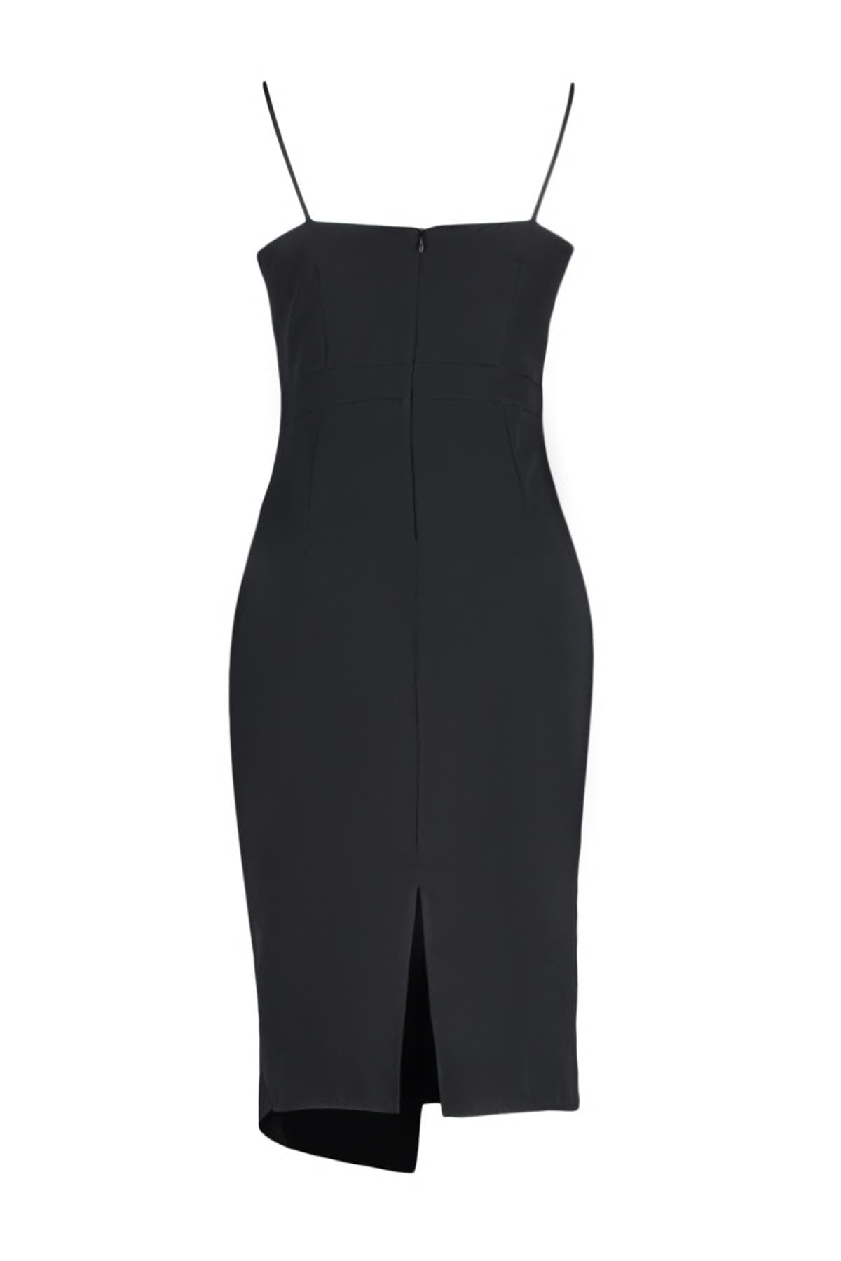 Trendyolmilla Curve Siyah Ayarlanabilir Askılı Vücuda Oturan Midi/Orta Boy Dokuma Büyük Beden Elbise TBBSS22AH00039