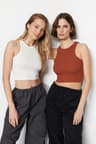 Trendyolmilla Lacivert-Gri 2'li Paket Fitted/Vücuda Oturan Crop Halter Yaka Fitilli Esnek Örme Atlet TWOSS21AL0058