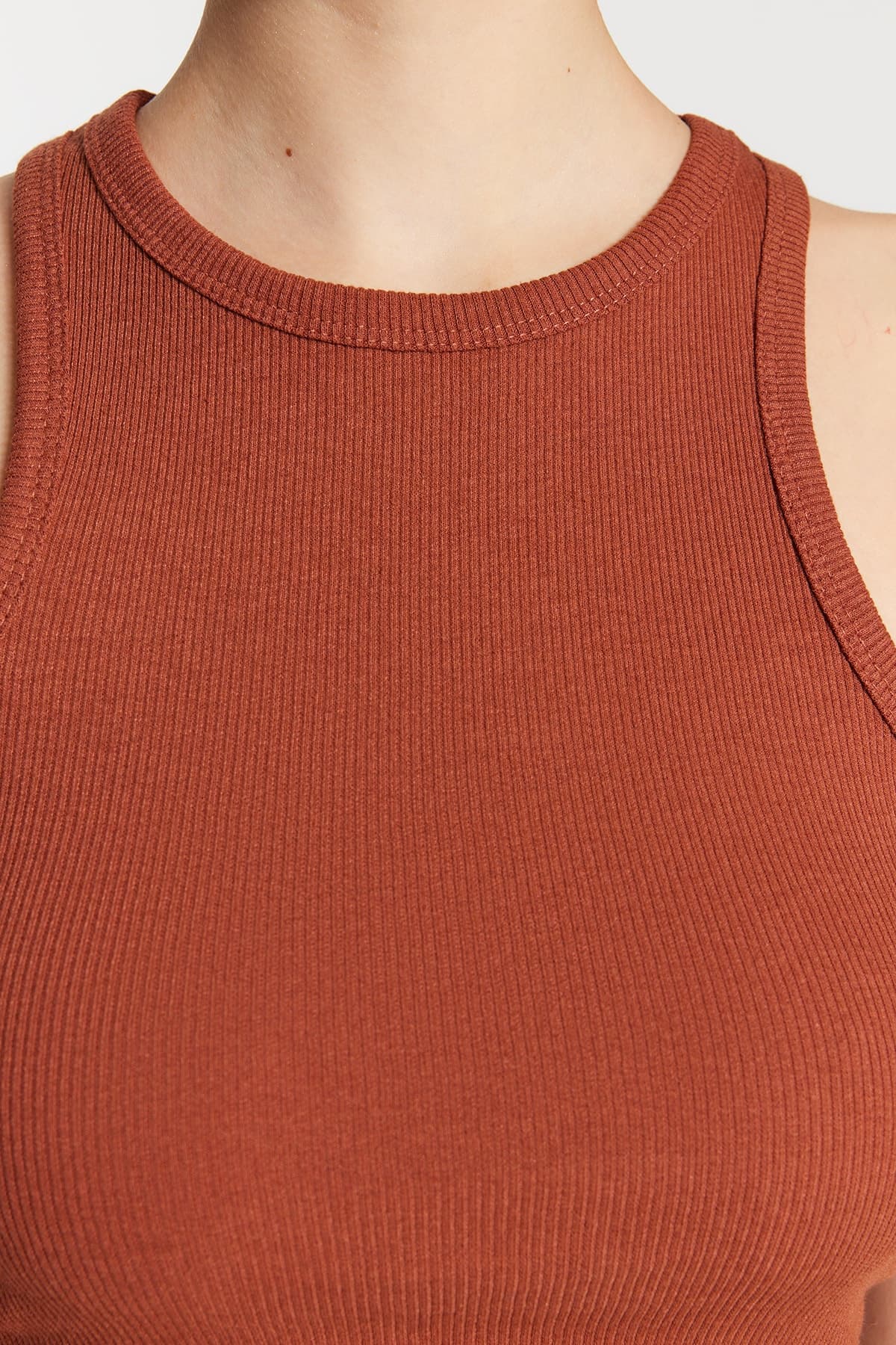 Trendyolmilla Tarçın-Ekru 2'li Paket Fitted/Vücuda Oturan Crop Halter Yaka Fitilli Esnek Örme Atlet TWOSS21AL0058