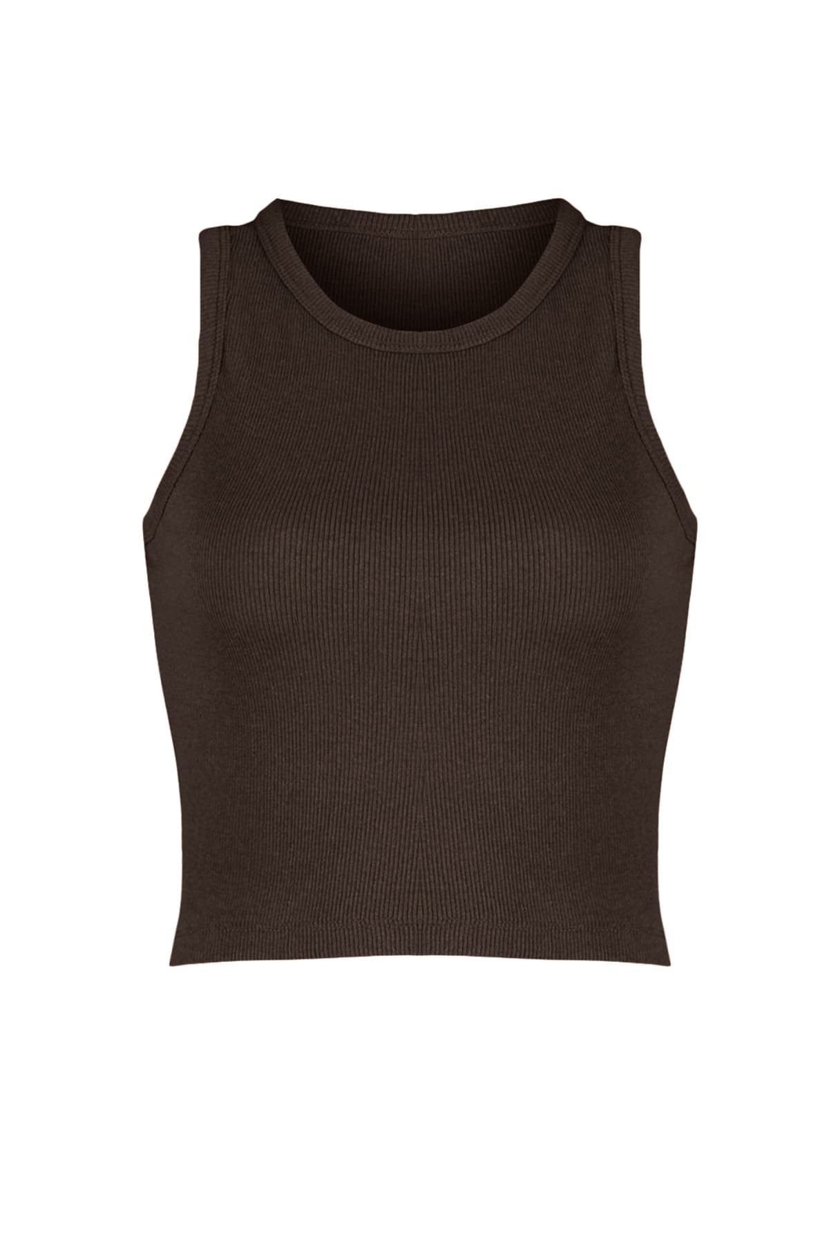 Trendyolmilla Kahverengi-Turuncu 2'li Paket Fitted/Vücuda Oturan Crop Fitilli Esnek Örme Atlet TWOSS21AL0058