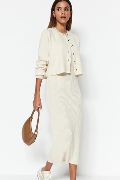 Taş Midi Basic Hırkalı Elbise