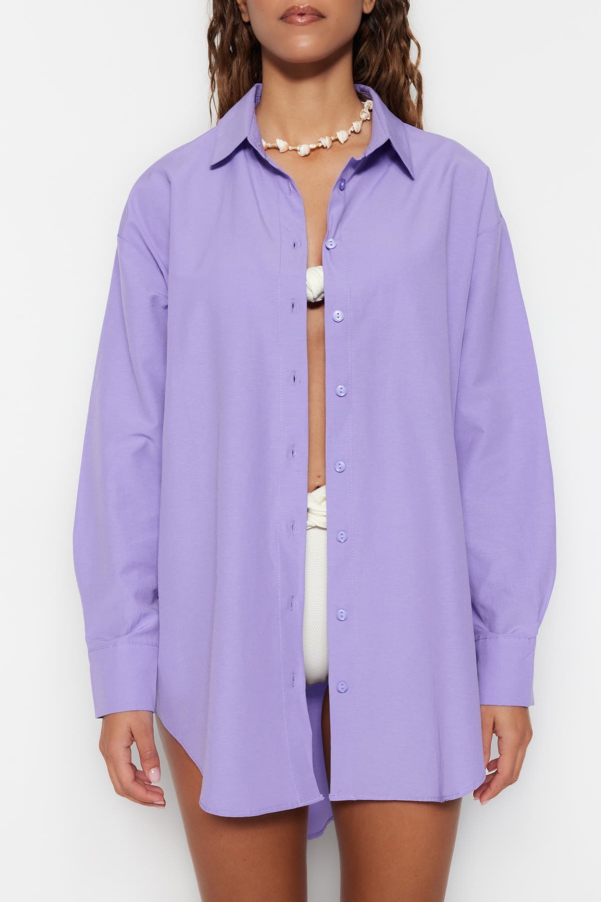 Trendyolmilla Lila Dokuma Plaj Gömleği TBESS22GO0664