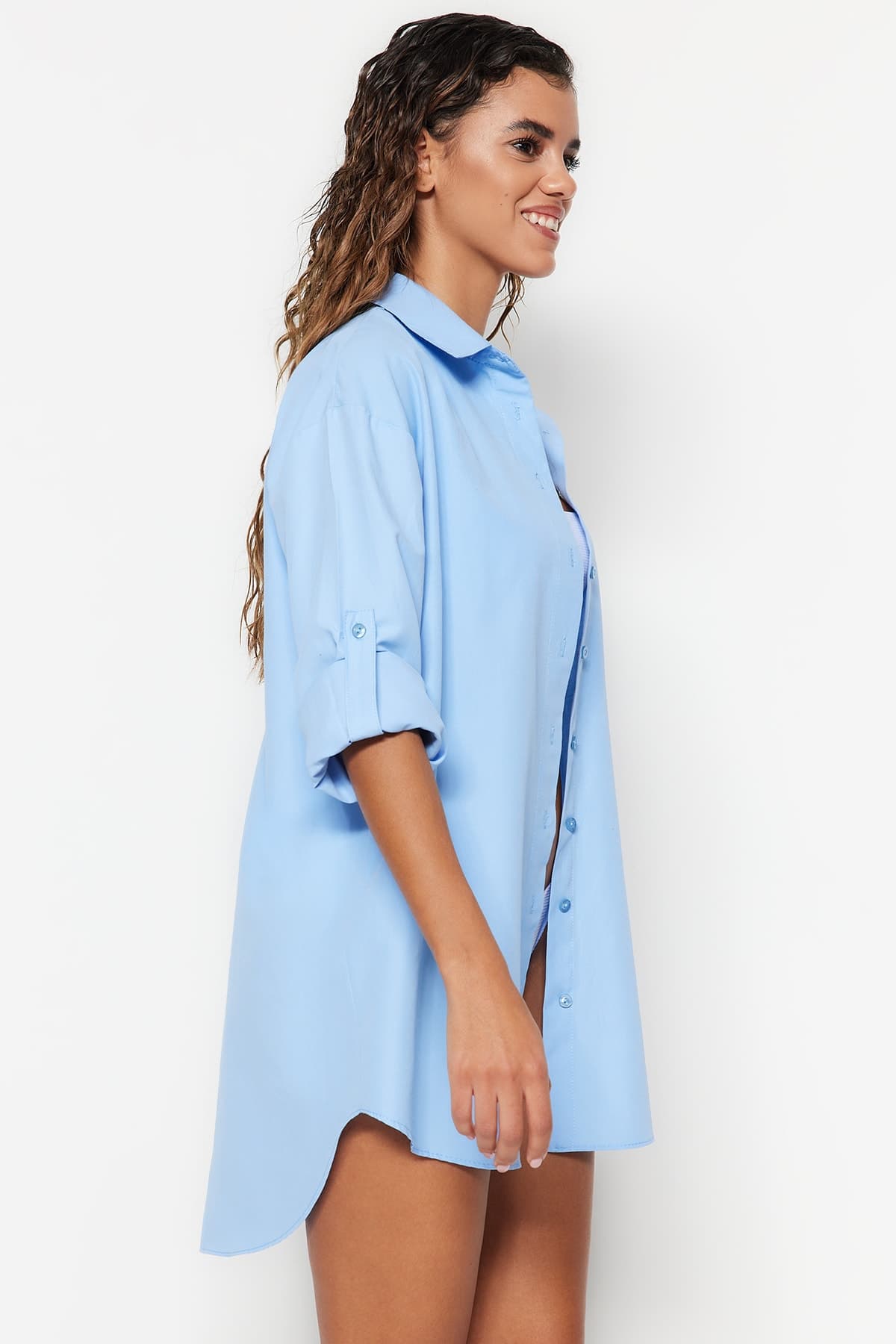 Trendyolmilla Açık Mavi Dokuma Plaj Gömleği TBESS22GO0664