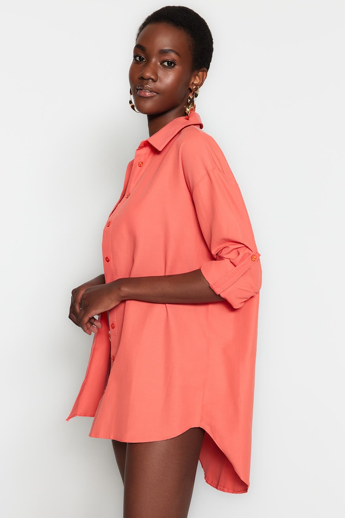 Trendyolmilla Nar Çiçeği Dokuma Plaj Gömleği TBESS22GO0664