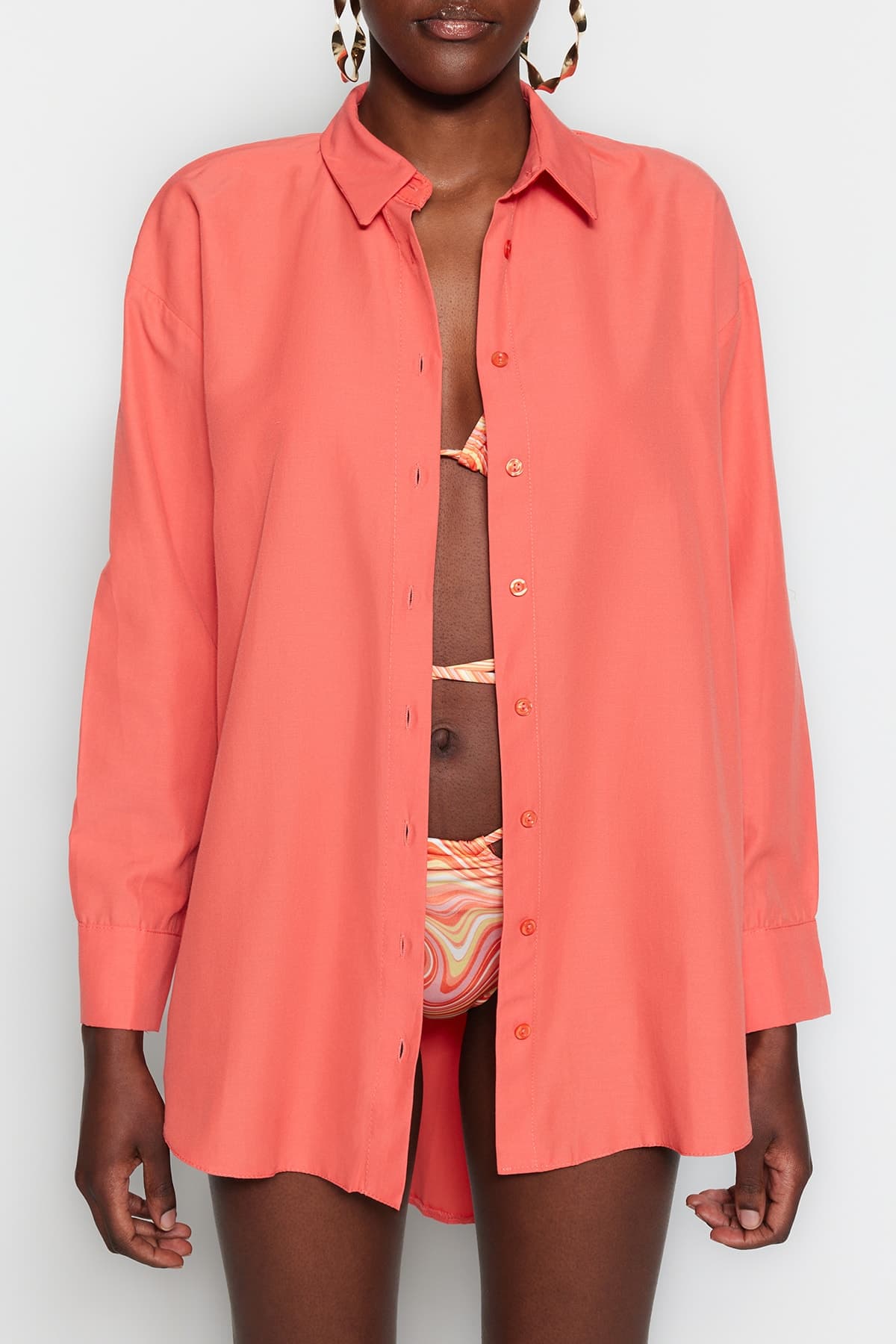 Trendyolmilla Nar Çiçeği Dokuma Plaj Gömleği TBESS22GO0664