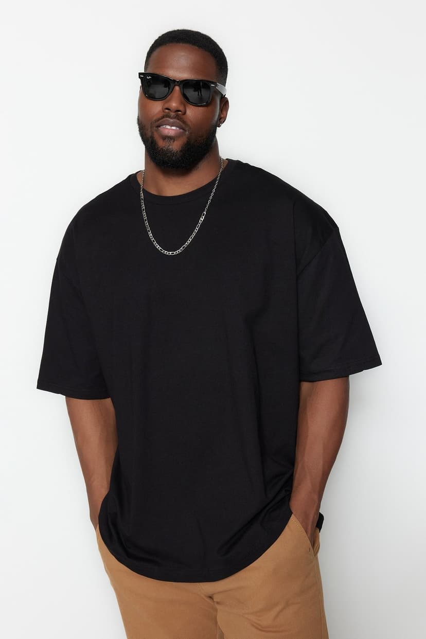 Product Büyük Beden Siyah Oversize/Geniş Kesim Basic %100 Pamuklu T-Shirt