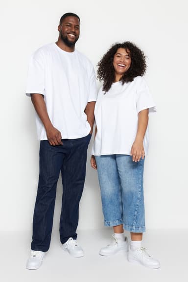 Büyük Beden Beyaz Oversize Rahat Basic %100 Pamuklu T-Shirt