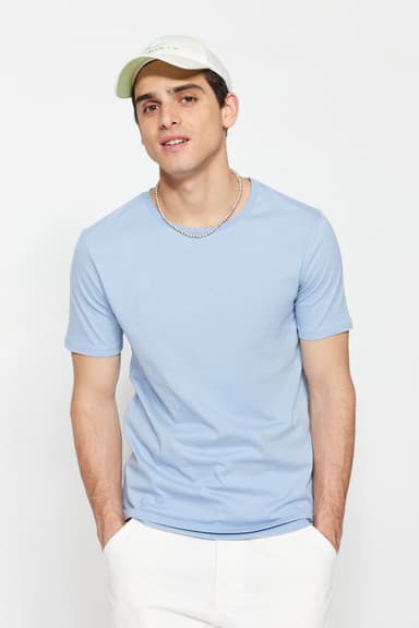 Mavi Slim/Dar Kesim %100 Pamuklu Basic Bisiklet Yaka T-Shirt
