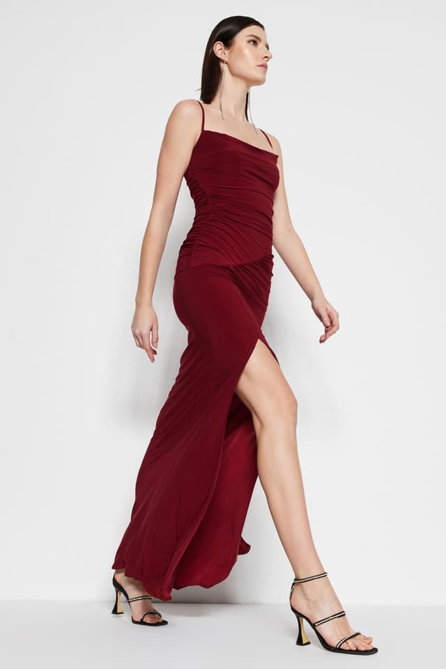 Product Bordo Örme Uzun Şık Abiye Gece Mezuniyet Elbisesi