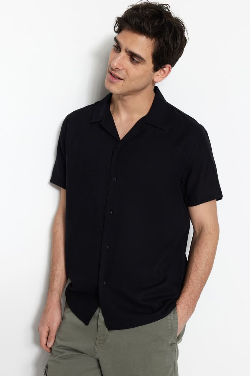 Product Siyah Unisex Relaxed Fit Kısa Kollu Gömlek