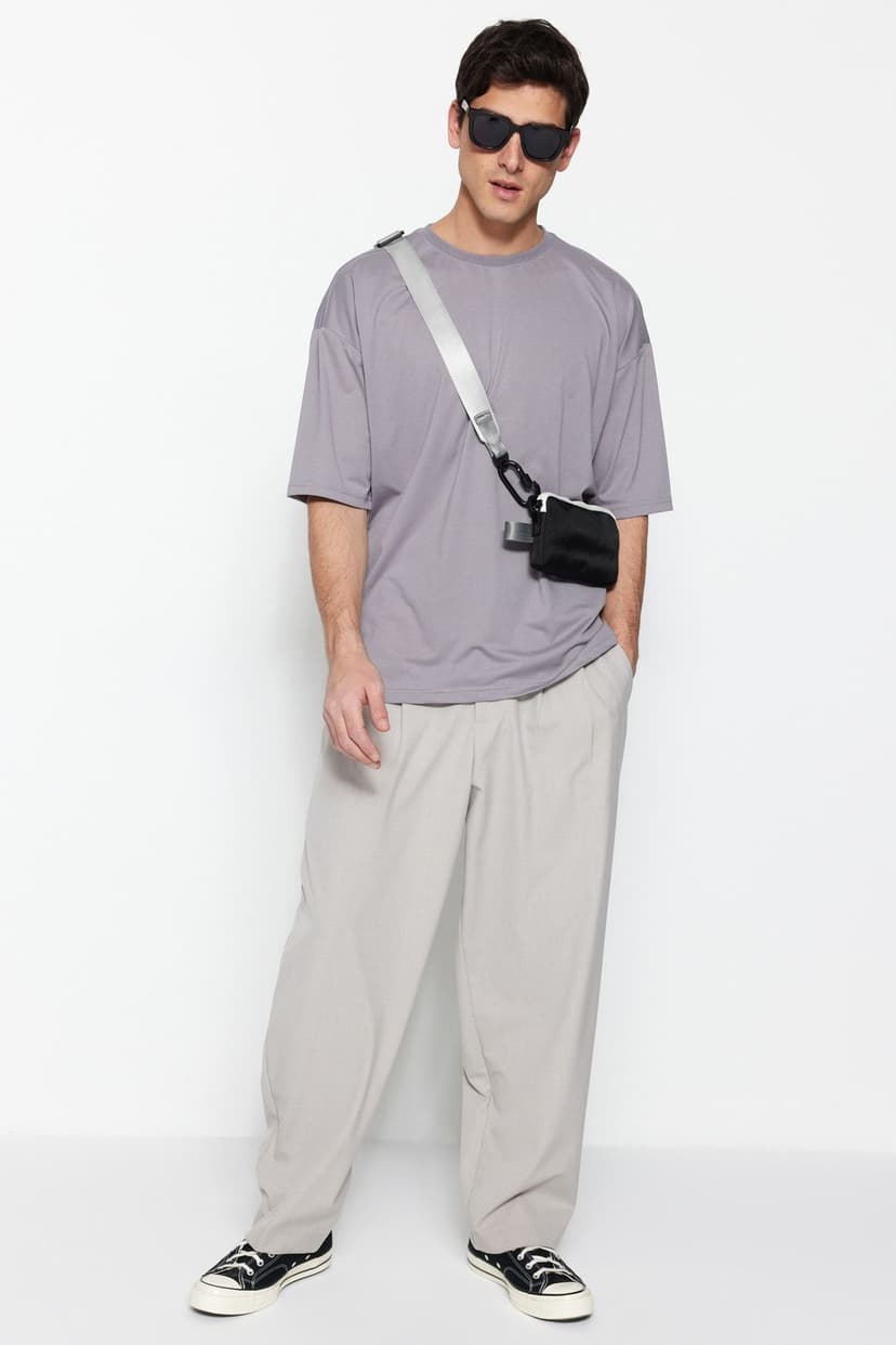 Product Gri Basic Bisiklet Yaka Oversize/Geniş Kesim Kısa Kollu T-Shirt