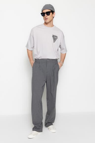 Gri Wide Leg Kumaş Baggy Pantolon