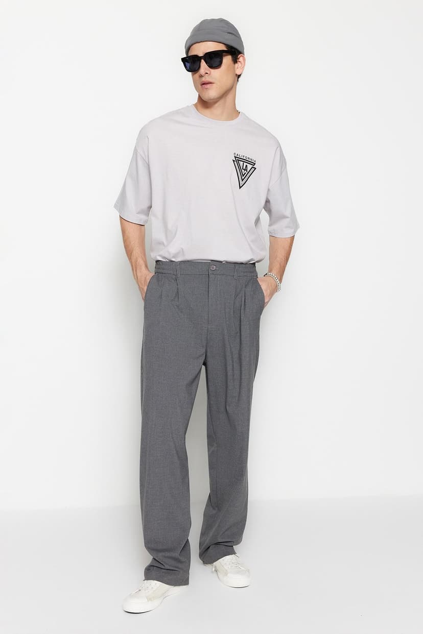 Product Gri Wide Leg Kumaş Baggy Pantolon