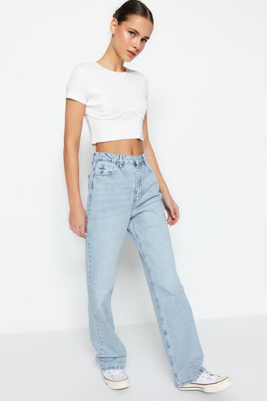 Mavi Yüksek Bel Wide Leg Jeans