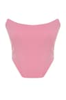 Pembe K Crop Korse Detaylı Dokuma Büstiyer